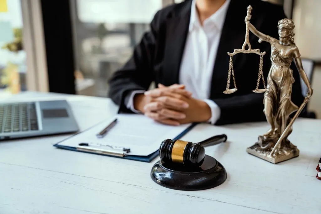 Lawyers give advice about judgment, agreements, Consultation of Businesswoman and Male lawyer or jud